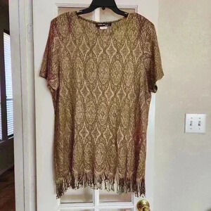 Vintage Sharade Nites Metallic Gold Fringe Blouse Women’s Boho 80s Made in USA